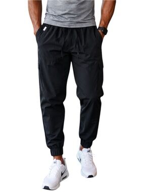 Hanes Comfort Fit Cargo Jogger Pants Black Drawstring Activewear Men’s M